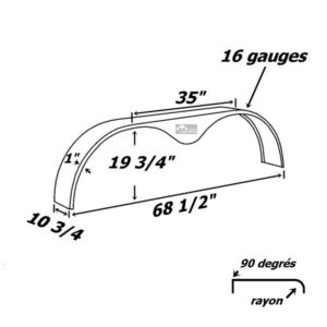 plan Aile de remorque double essieux galvanisé 10 3/4 x 68 1/2 pneu 15