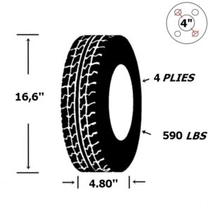 plan pneu remorque 4.80-8 4 plies 590 lbs 4 trous chromé